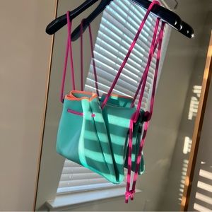 🍉Triangl Swimwear Drawstring Neoprene Backpack Green Blue Travel Bag
